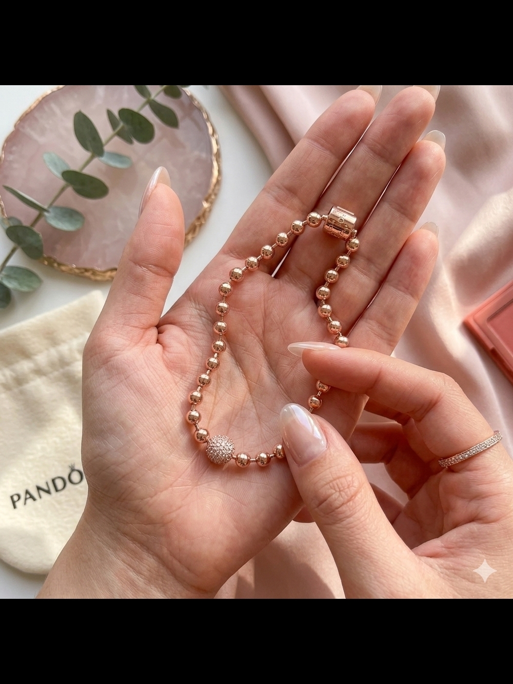 Pandora Rose Gold Beaded Bracelet with Pave Accent